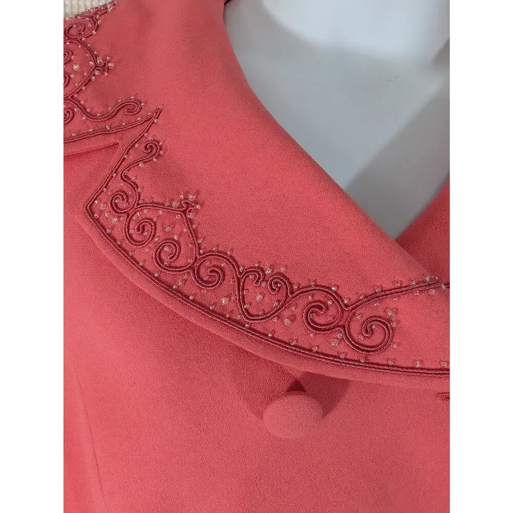 LESLIE FAY! STUNNING RIPE PEACH DOUBLE BREASTED, BEAD/EMBROIDERY JACKET! 18WP - Picture 6 of 12